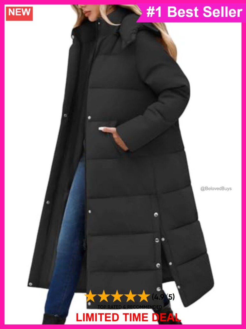 Long Quilted Puffer Coat Winter Parka Heavyweight Hooded Puffer Jacket